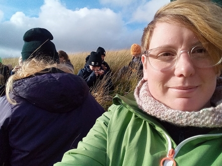 A selfie of Emily with other staff out on the peatlands