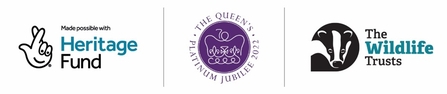 Logos for Heritage fund, The Queen's Platinum Jubilee and the Wildlife Trusts