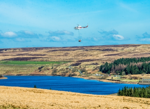 Helicopter over peatlands