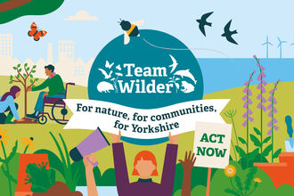 Artist's impression of people in a community taking action for nature