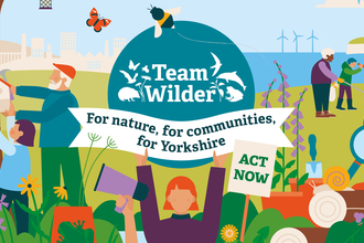 Illustration of a diverse community taking action for nature across Yorkshire