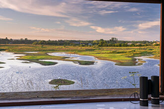 A view from a bird hide at North Cave Wetlands