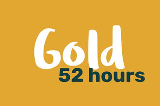 A gold coloured background with the word gold in white text with the 52 hours in a dark green text below