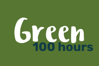  A green background with the word Green in a white text with 100 hours in a darker green text below