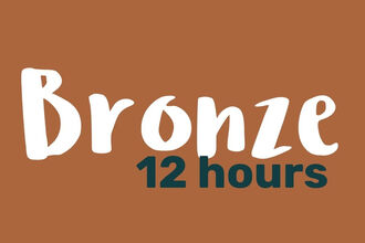 A brown coloured background with the word gold in white text with the 12 hours in a dark green text below