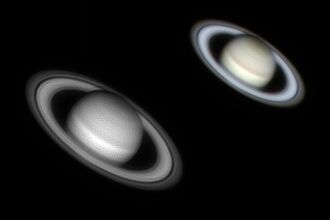 image shows close up of saturn through telescope