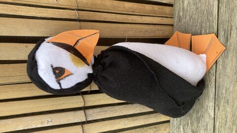 sock puffin made by thread and press cic
