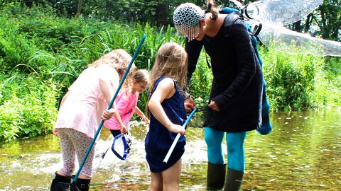 Ditzy Dragonfly with children at river