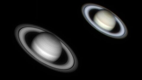 image shows close up of saturn through telescope