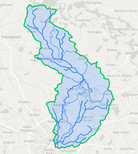 A map showing the catchment areas of the River Foss.