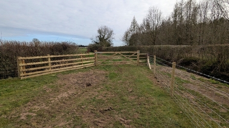 A new wooden gate sits at the centre of some new fencing.