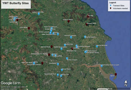 Location map of monitored sites 2025 Volunteer Butterfly Surveyor Season