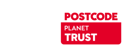 Postcode Lottery logo - to the right it says postcode planet trust