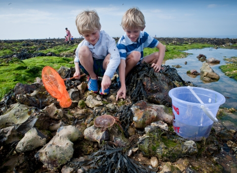 Boys rockpooling at Flamborough