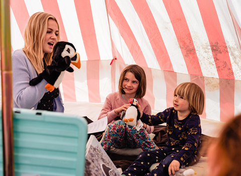 An interactive story telling session with puffin puppets
