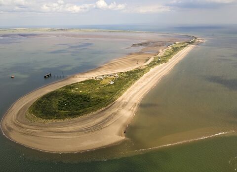 Aerial shot of Spurn Point peninsula at Spurn National Nature Reserve