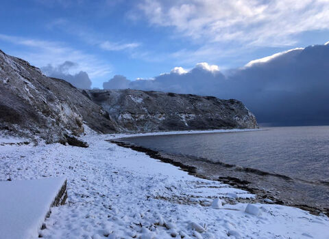 Flamborough beach and cliffs in the snow