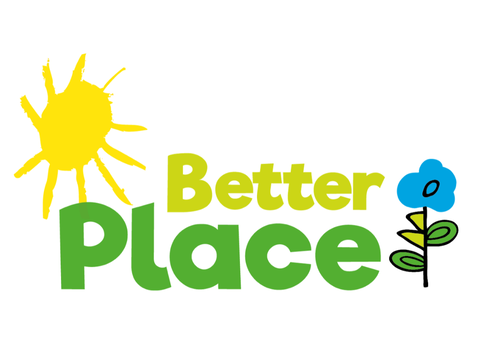 Logo with stylised yellow sun, green text "Better Place" and a blue flower with green stem and leaves.